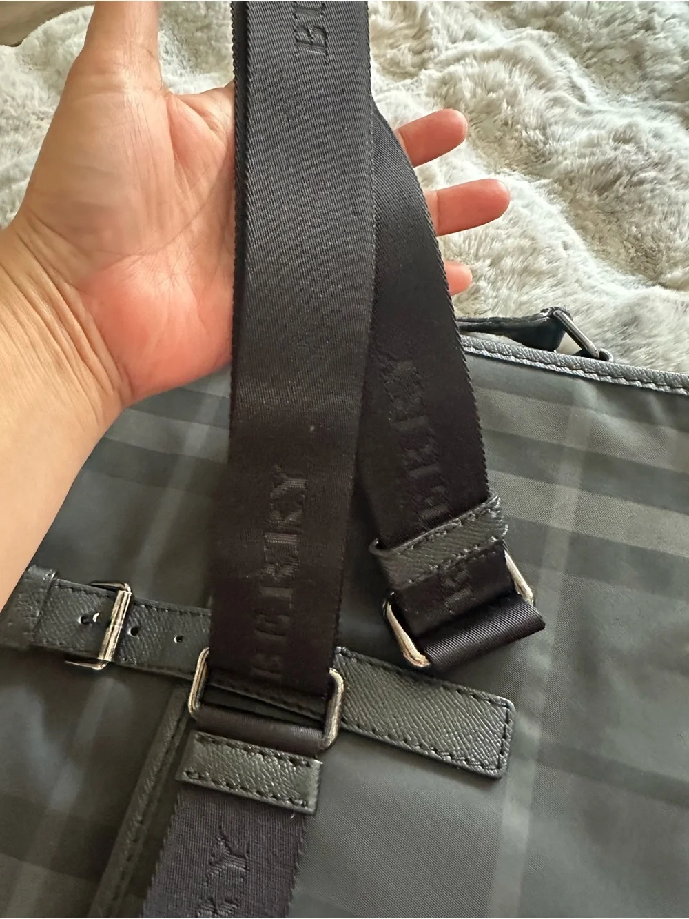 Burberry Black and Gray Check Cross Body Bag for Men